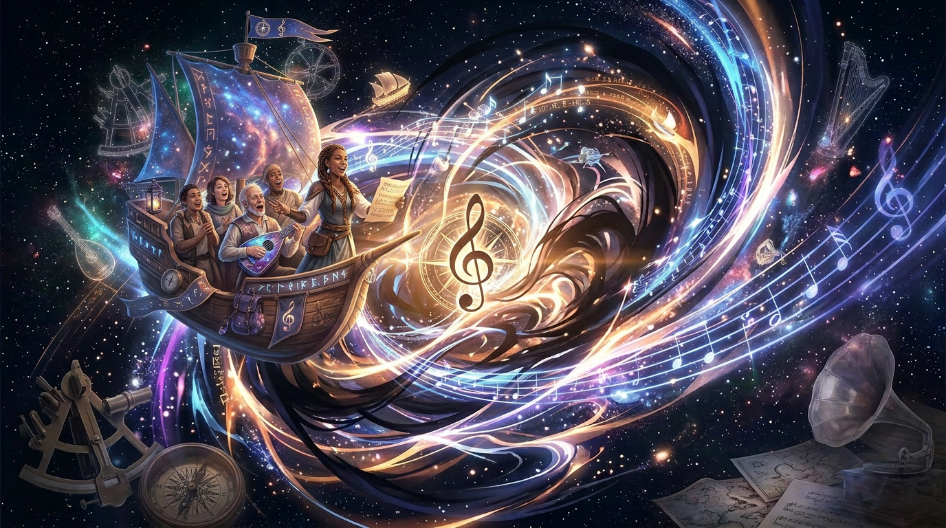 Swirling colorful cosmic vortex with stars and glowing lights